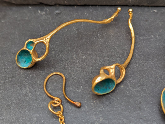 'Artefact' long earrings in Gold.-Beca Beeby