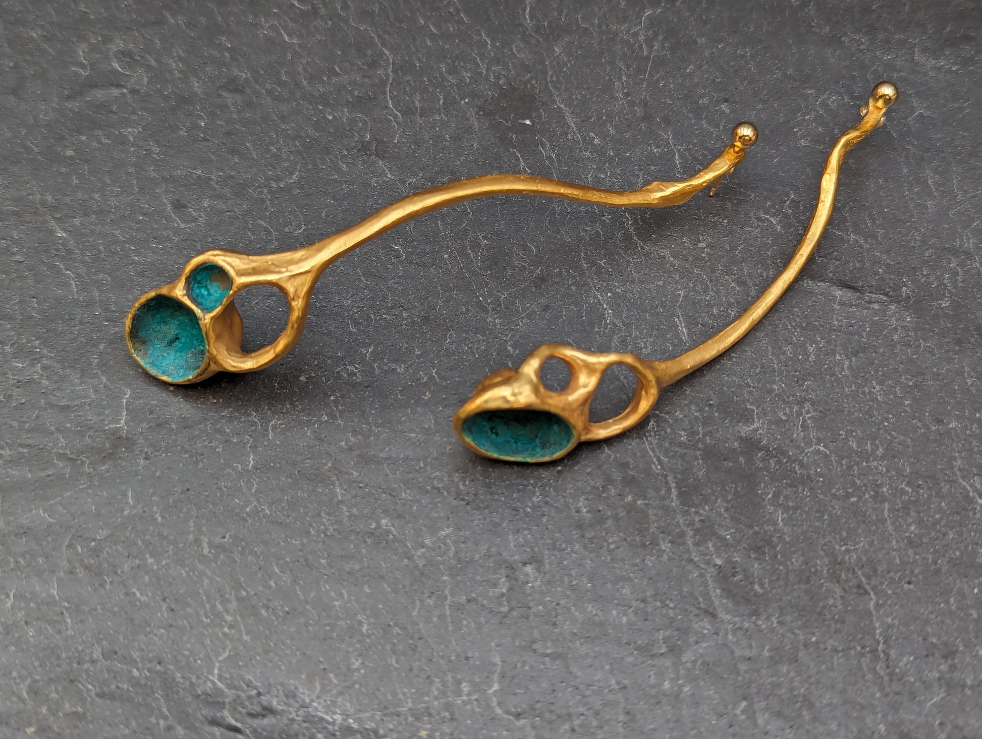 'Artefact' long earrings in Gold.-Beca Beeby