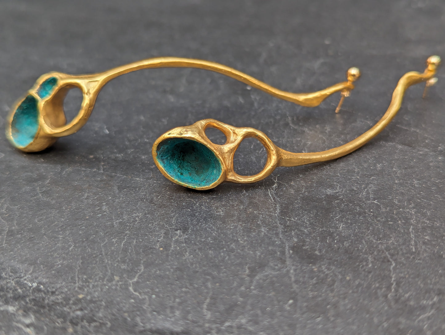 'Artefact' long earrings in Gold.-Beca Beeby
