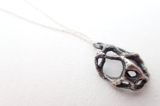 Carved honeycomb cage pendant. Oxidised silver necklace.-Jewellery-Beca Beeby
