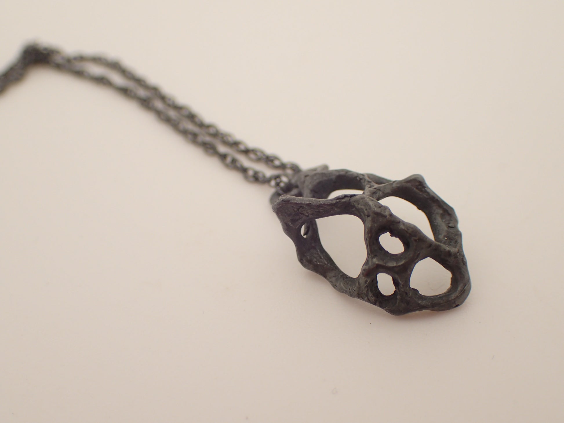Carved honeycomb cage pendant. Oxidised silver necklace.-Jewellery-Beca Beeby