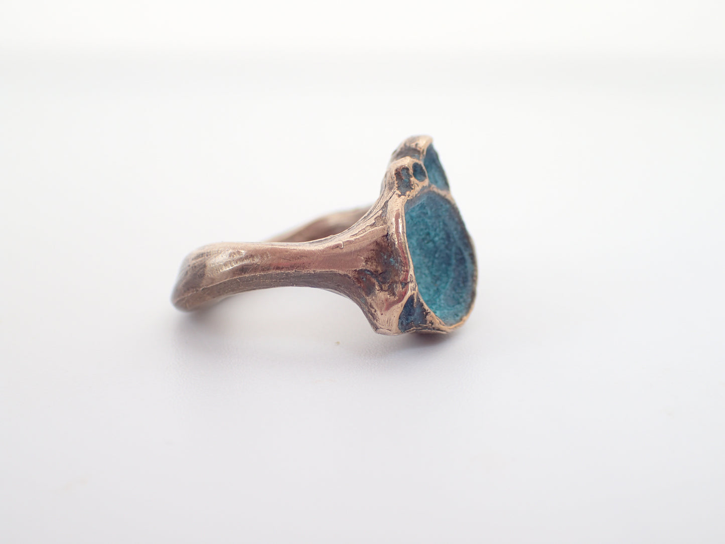 'Artefact' Statement ring Bronze with Turquoise patina.-Beca Beeby