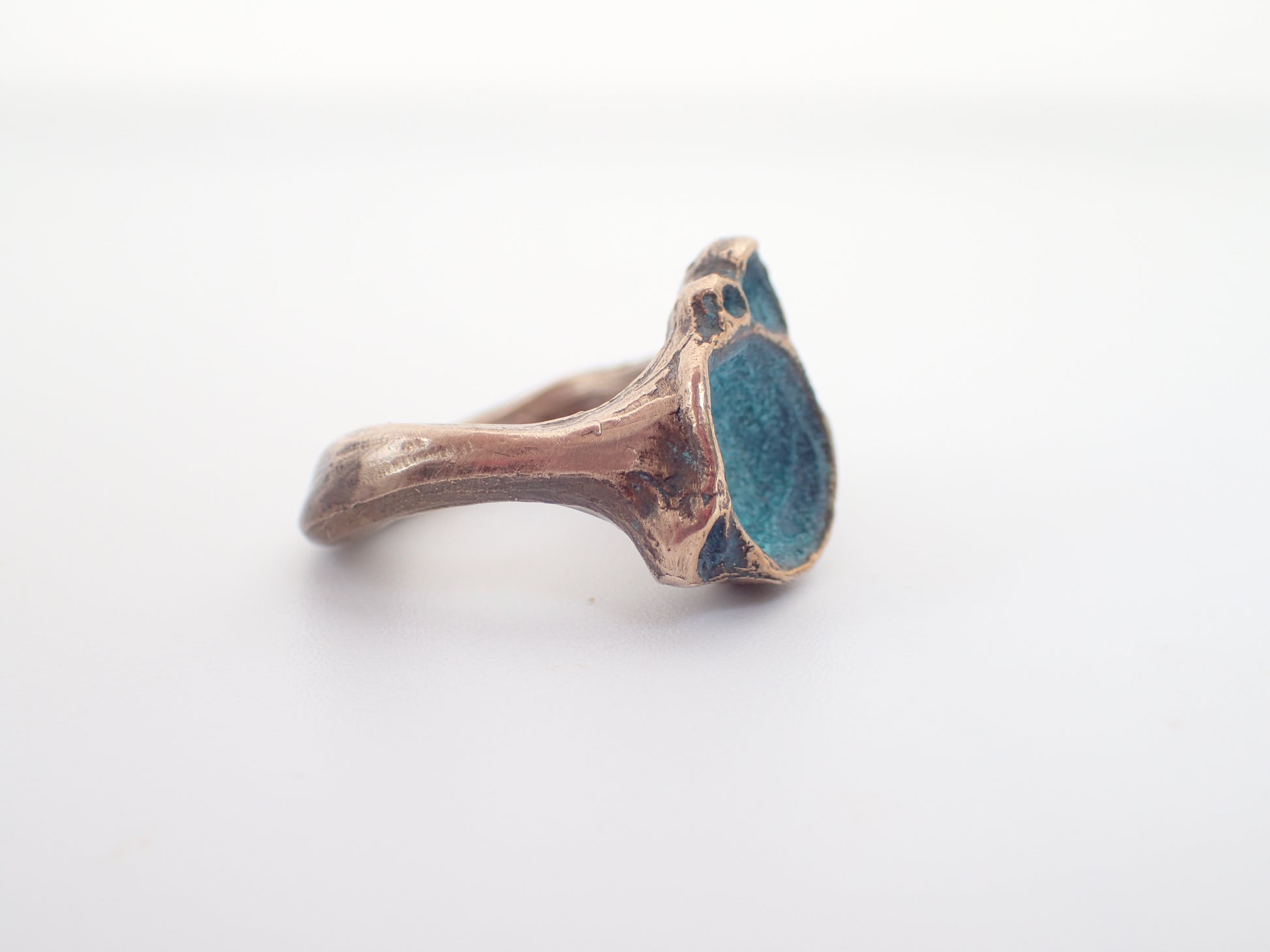 'Artefact' Statement ring Bronze with Turquoise patina.-Beca Beeby