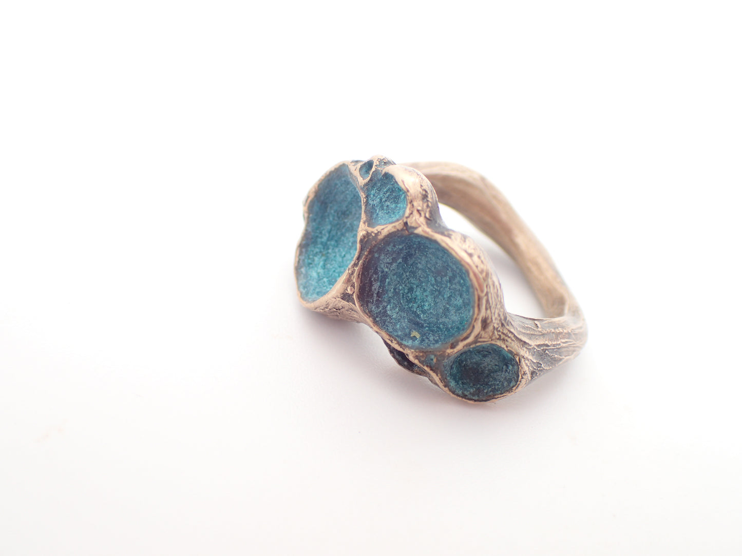 'Artefact' Statement ring Bronze with Turquoise patina.-Beca Beeby