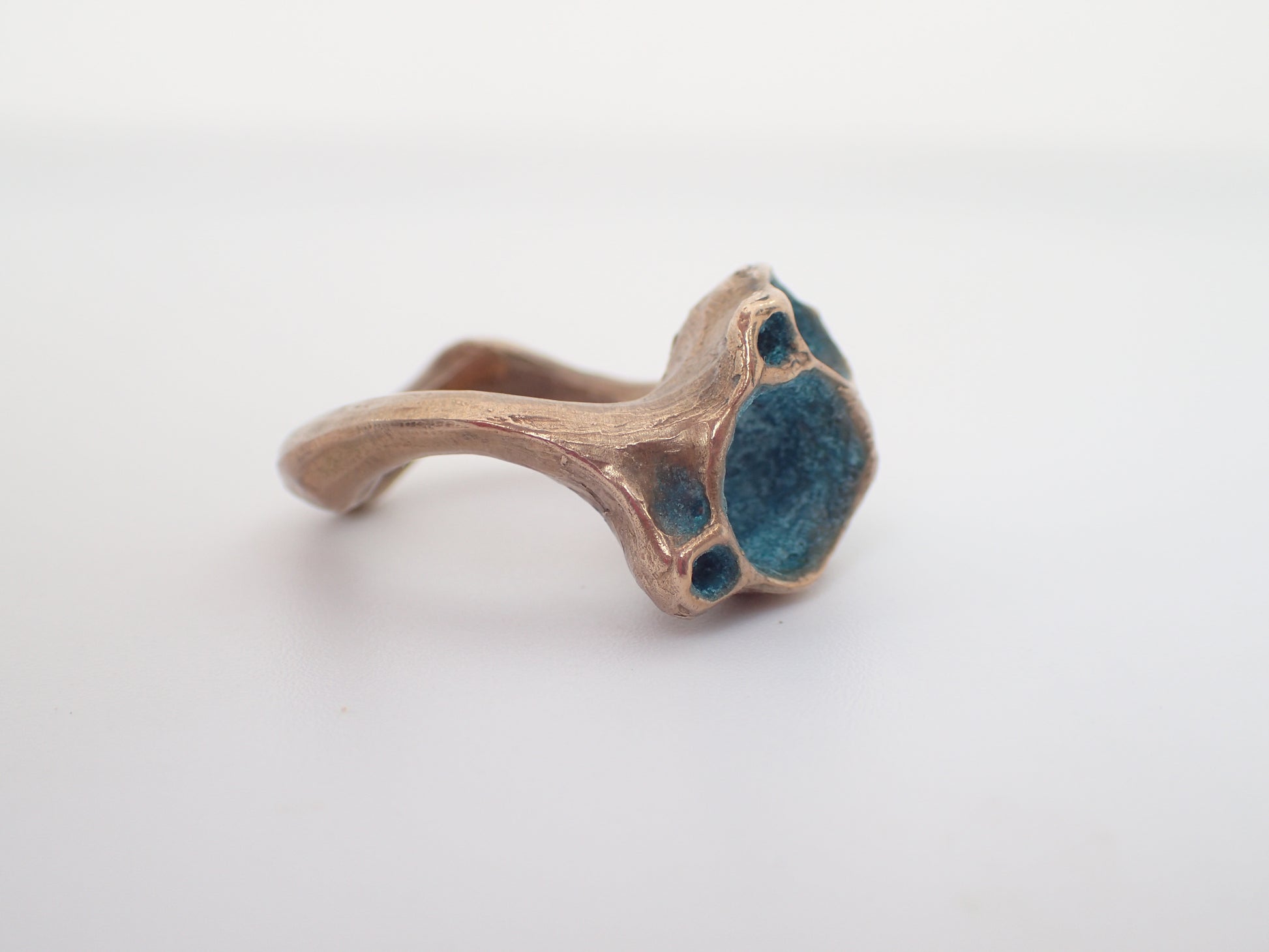 'Artefact' Statement ring Bronze with Turquoise patina.-Beca Beeby