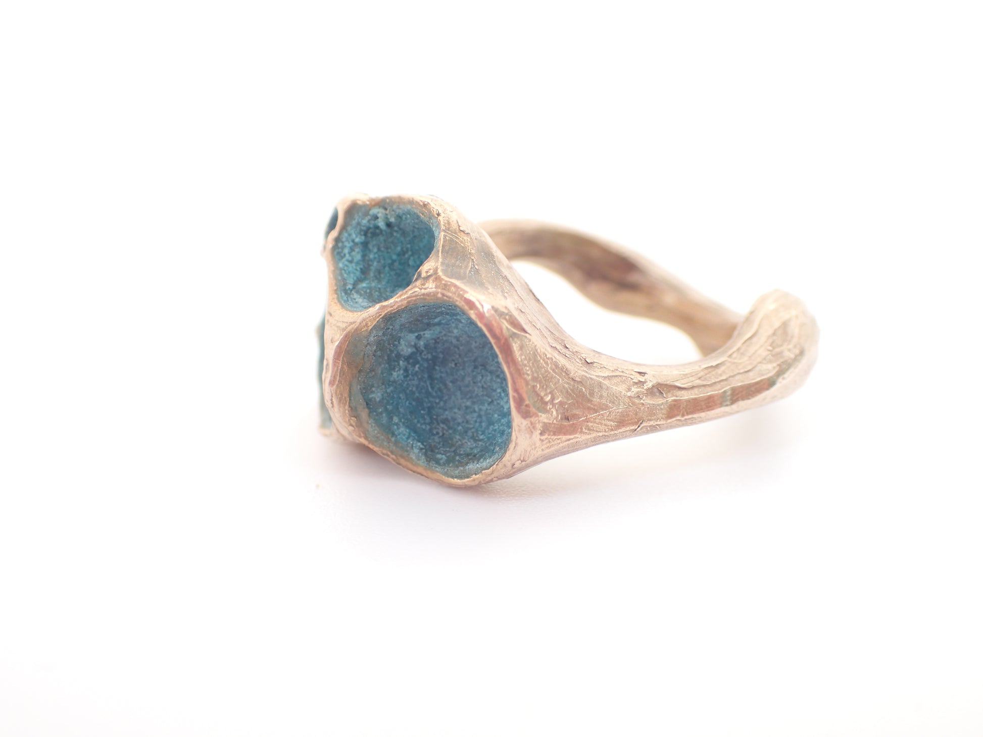 'Artefact' Statement ring Bronze with Turquoise patina.-Beca Beeby