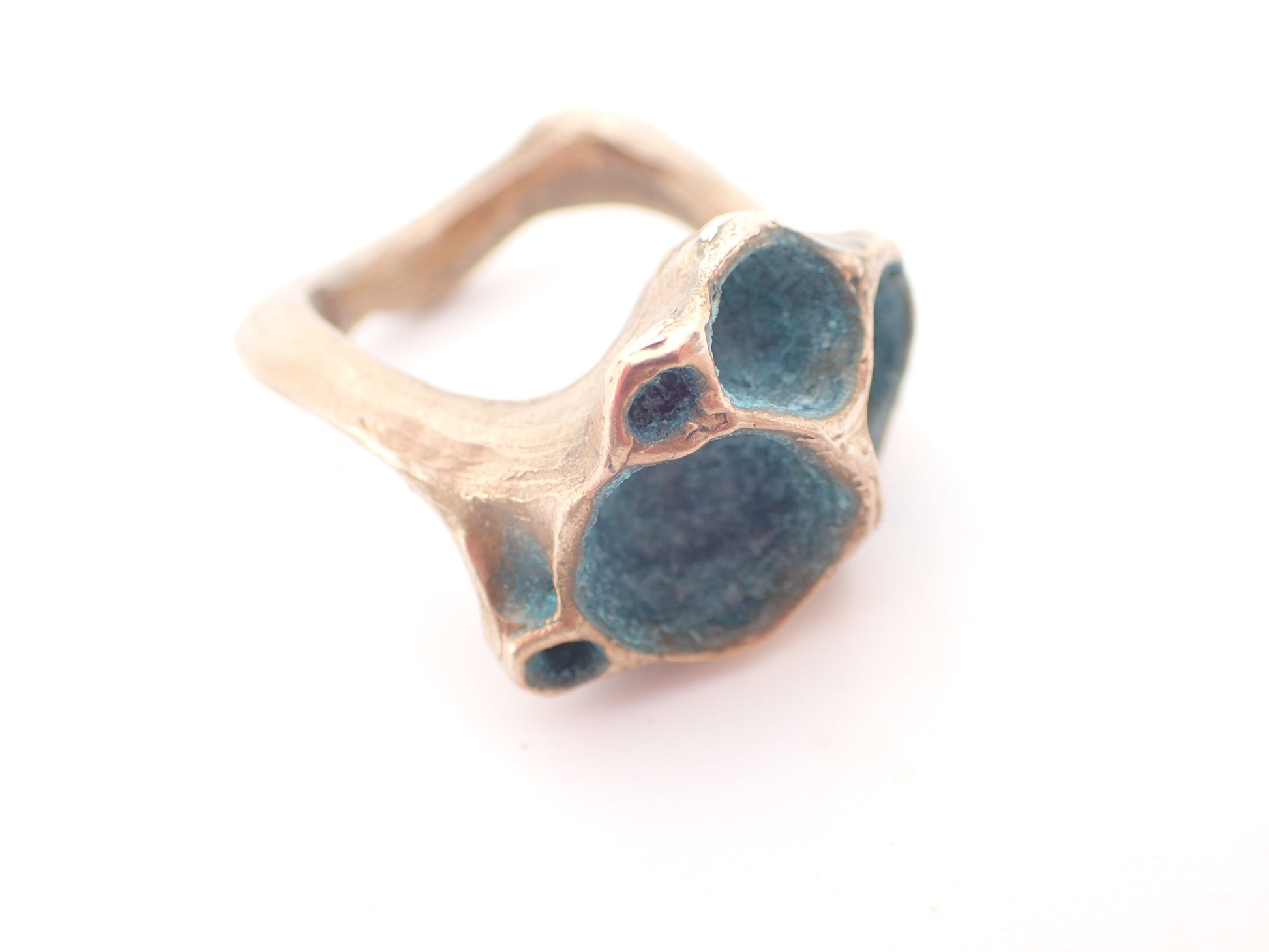 'Artefact' Statement ring Bronze with Turquoise patina.-Beca Beeby