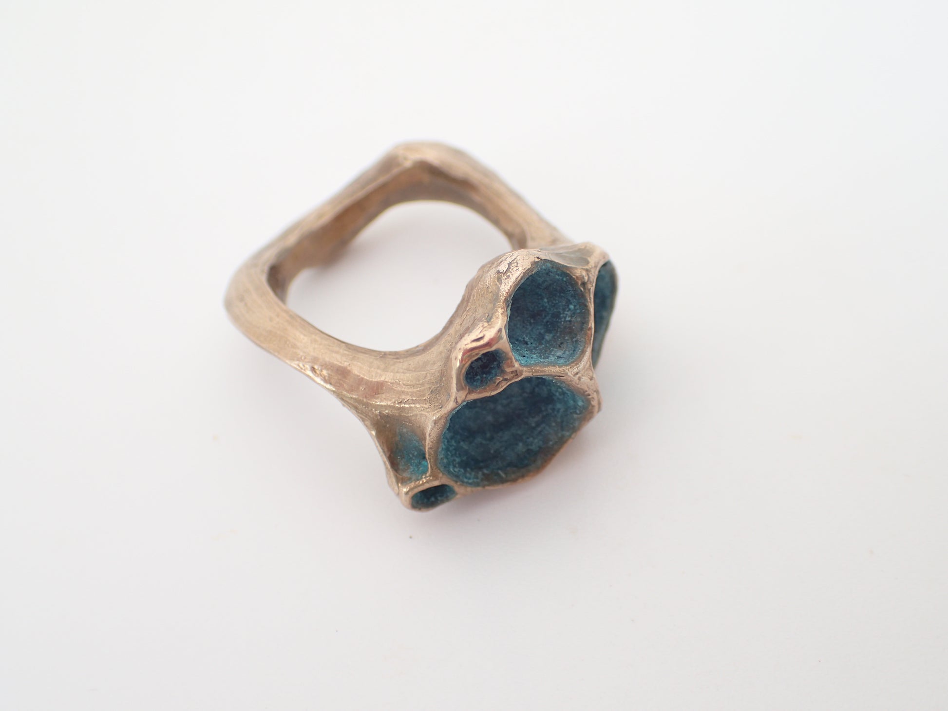 'Artefact' Statement ring Bronze with Turquoise patina.-Beca Beeby