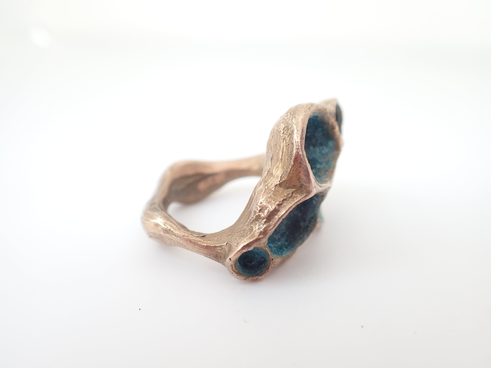 'Artefact' Statement ring Bronze with Turquoise patina.-Beca Beeby