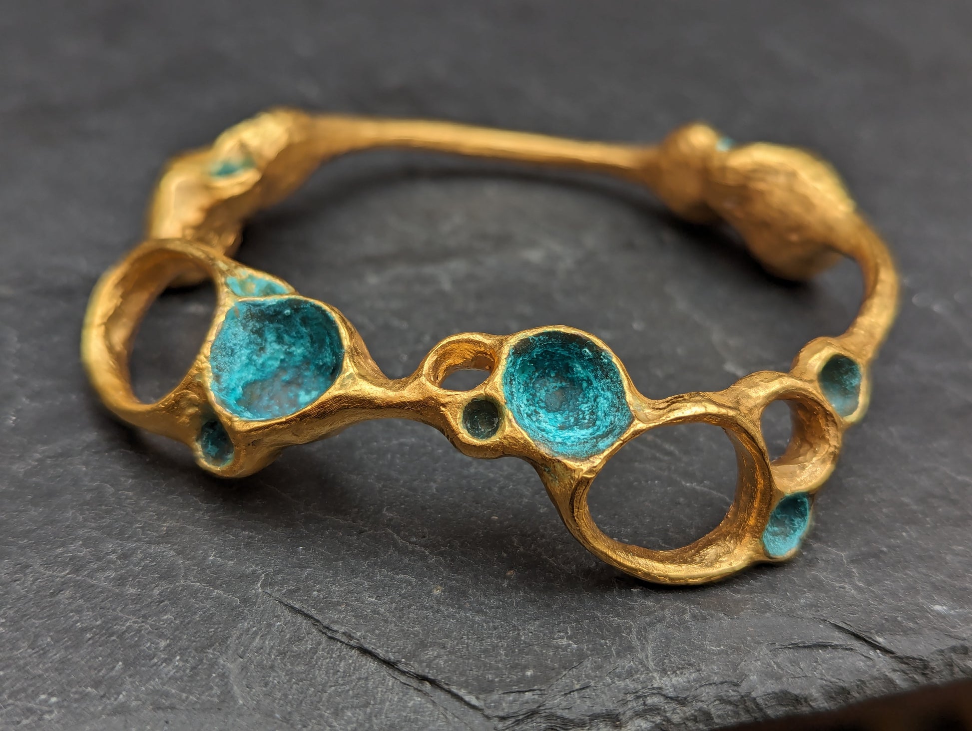 'Artefact' Bangle. Bronze with Turquiose patina.-Beca Beeby