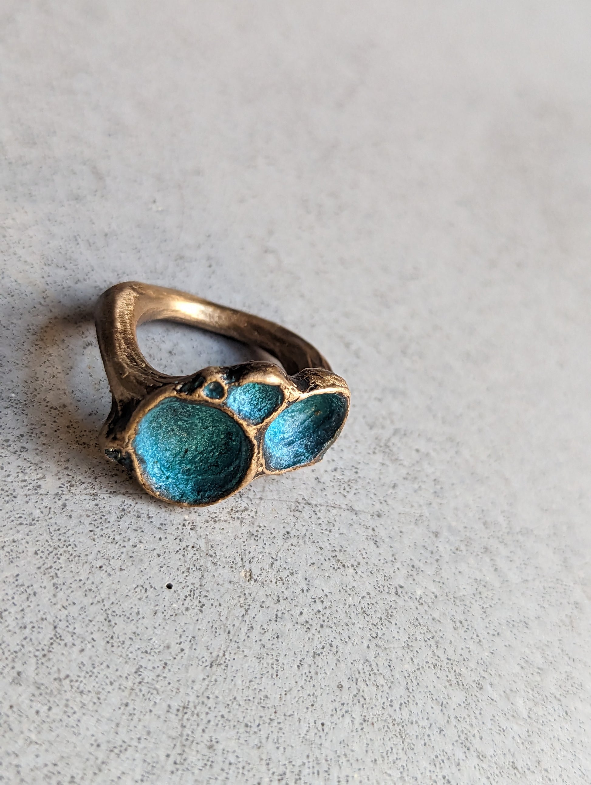 'Artefact' Statement ring Bronze with Turquoise patina.-Beca Beeby