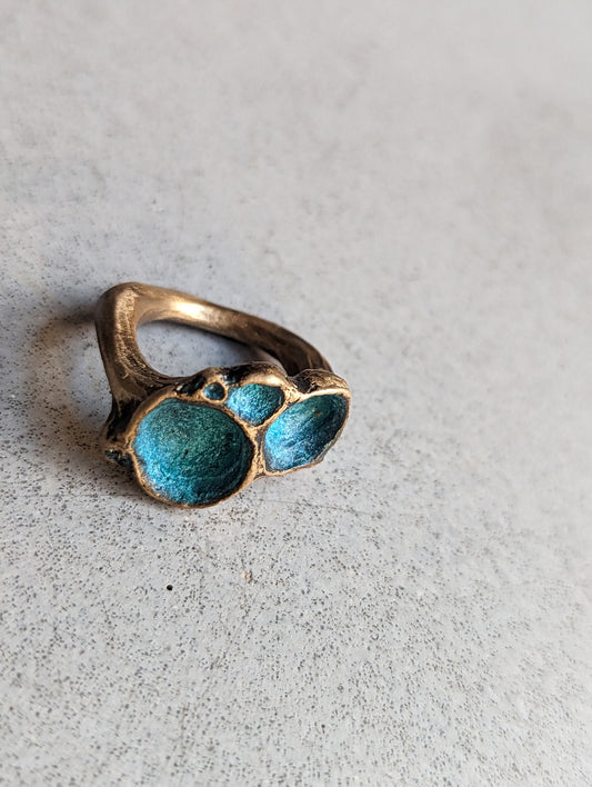 'Artefact' Statement ring Bronze with Turquoise patina.-Beca Beeby