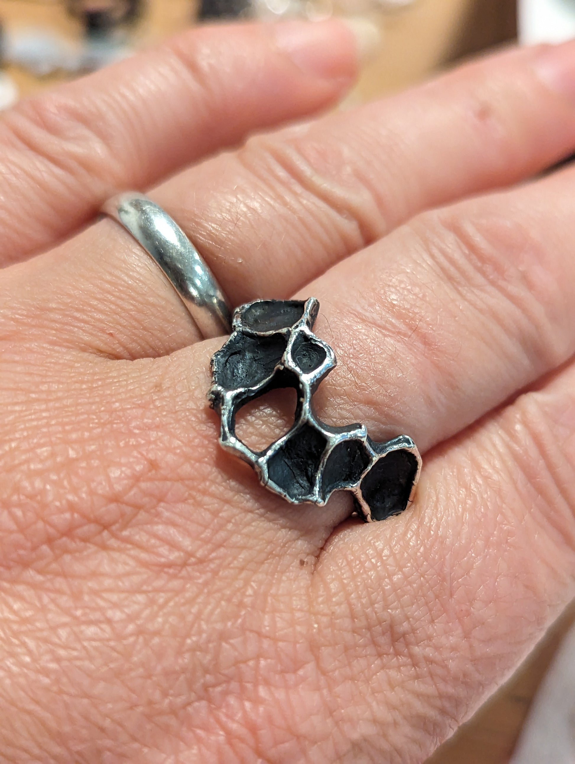 Pomegranate ring with turquiose or black patina.-Beca Beeby