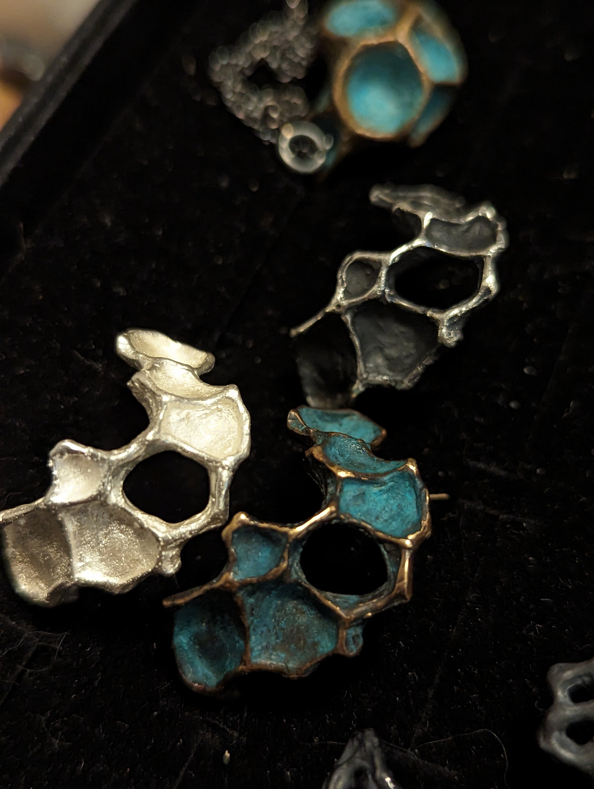 Pomegranate ring with turquiose or black patina.-Beca Beeby