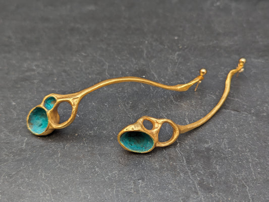 'Artefact' long earrings in Gold.-Beca Beeby