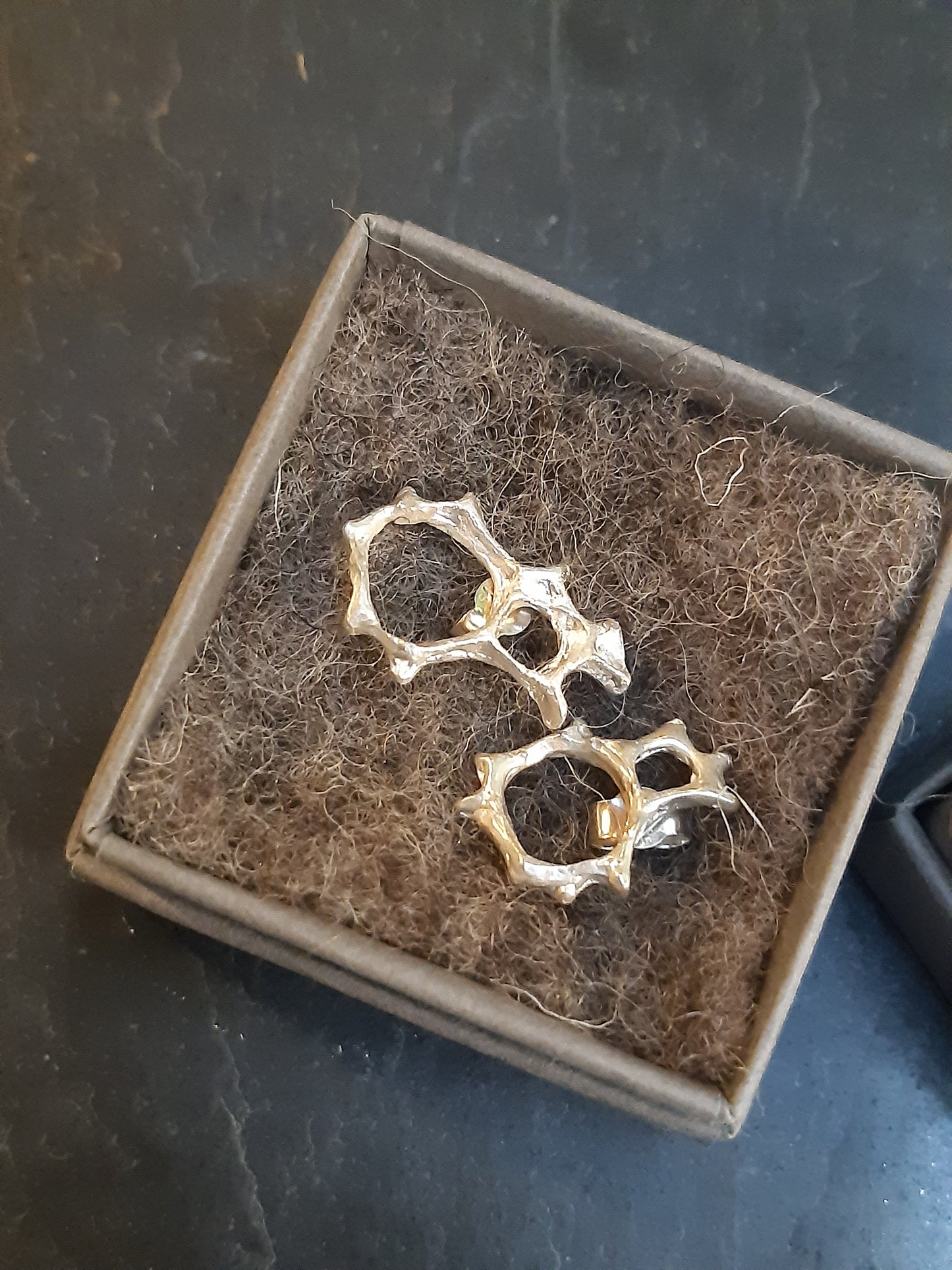 Honeycomb 'Cells' abstract stud earrings. Handmade in oxidised silver.-Jewellery-Beca Beeby