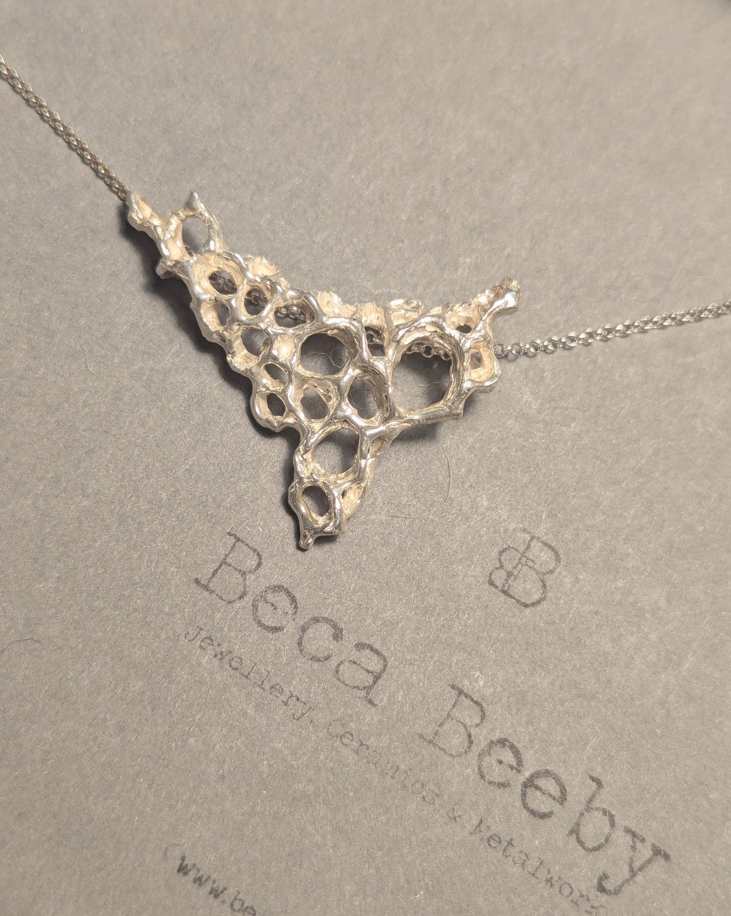 Hand carved silver Morphogenetic statement necklace. (Small)-Beca Beeby