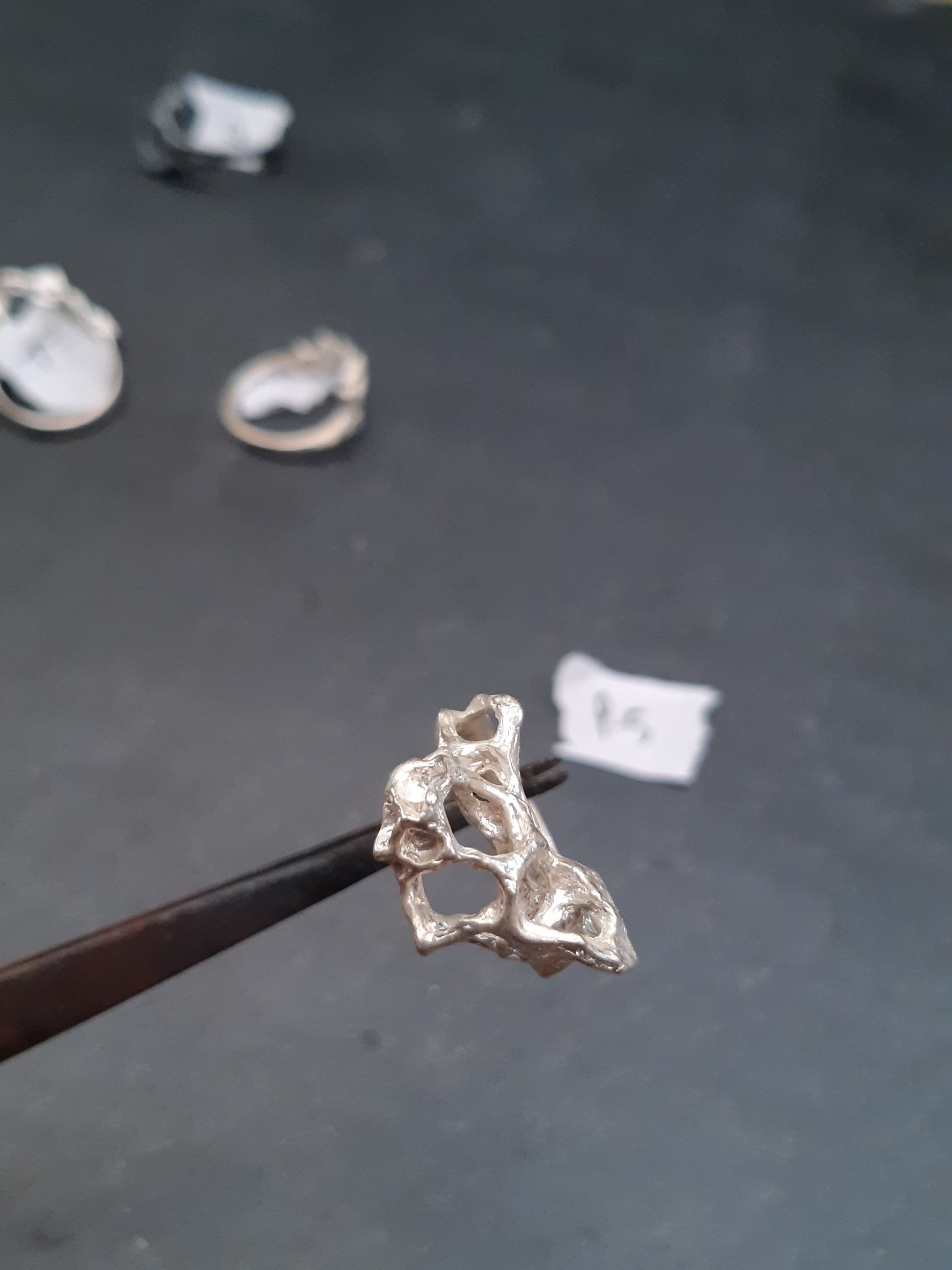 Wild honeycomb 'open' ring, carved and cast in Ecosilver.-Rings-Beca Beeby