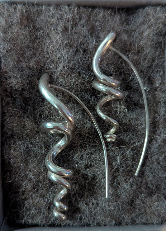 Silver or gold tendril earrings, unique & handmade. Sold singly for customisation.-Jewellery-Beca Beeby