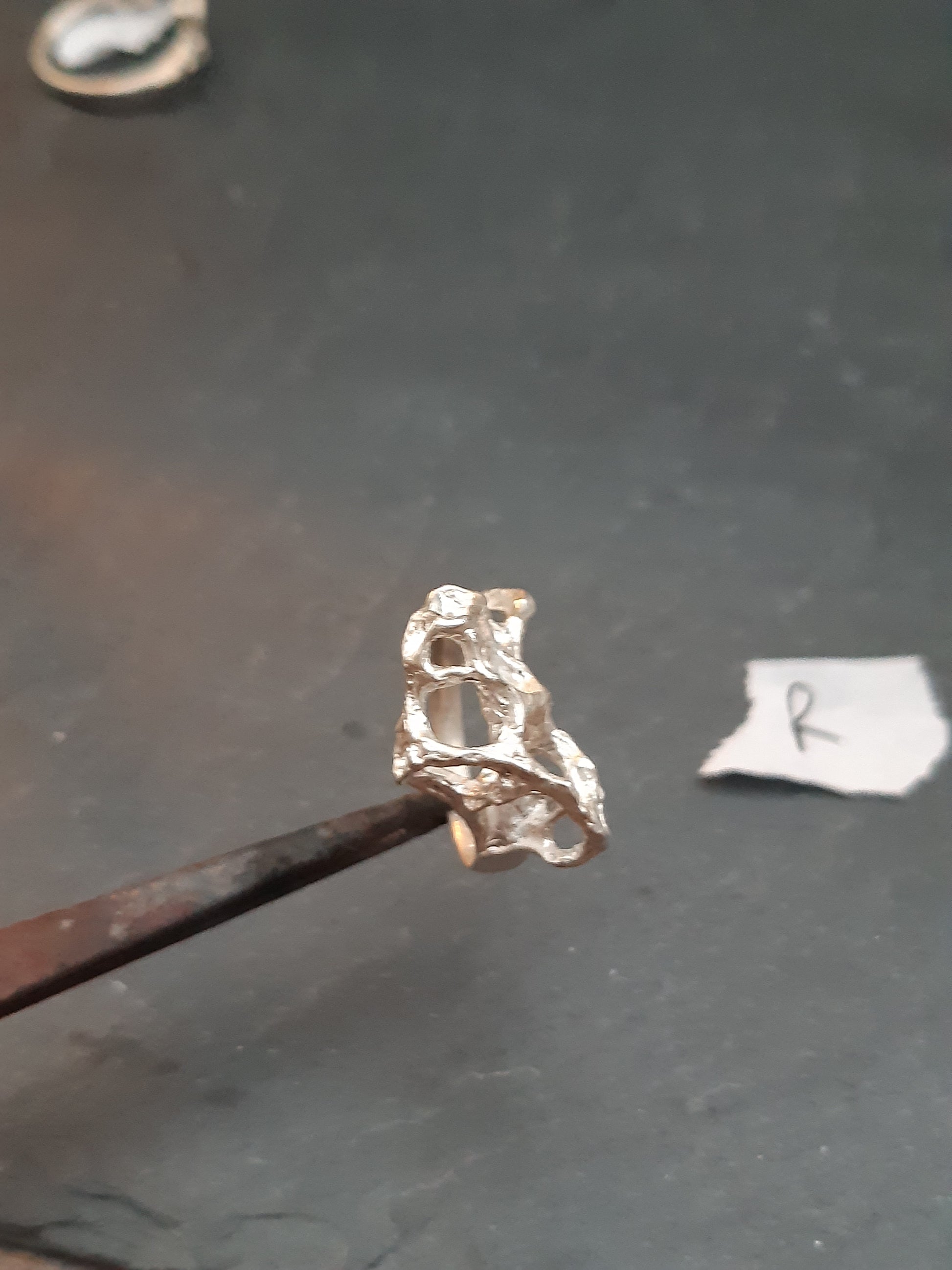 Wild honeycomb 'open' ring, carved and cast in Ecosilver.-Rings-Beca Beeby