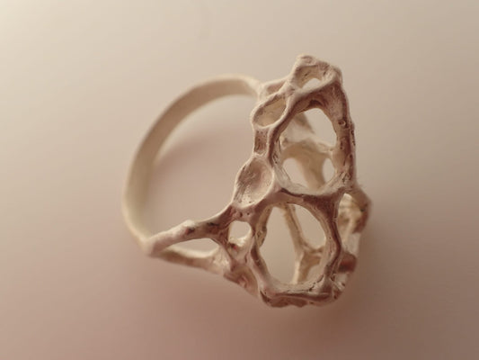Wild honeycomb 'open' ring, carved and cast in Ecosilver.-Rings-Beca Beeby