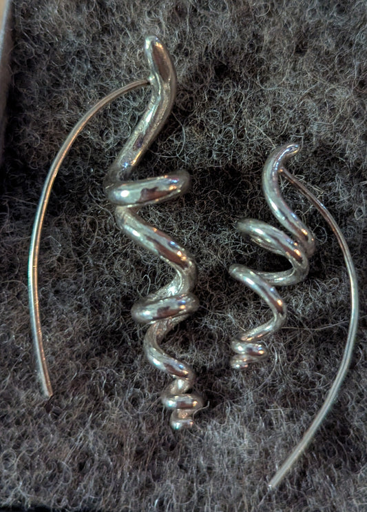 Silver or gold tendril earrings, unique & handmade. Sold singly for customisation.-Jewellery-Beca Beeby