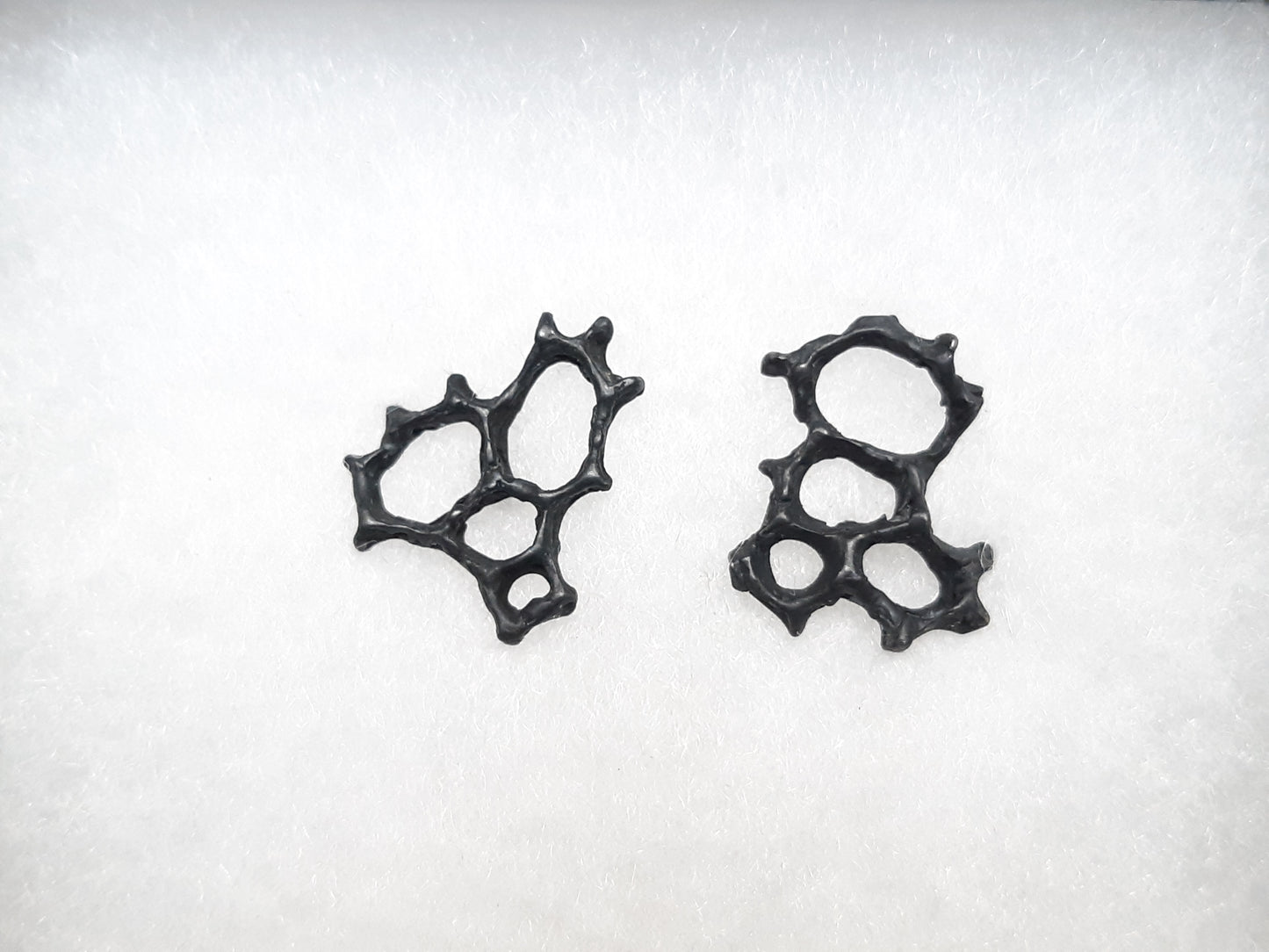 Honeycomb 'Cells' abstract stud earrings. Handmade in oxidised silver.-Jewellery-Beca Beeby