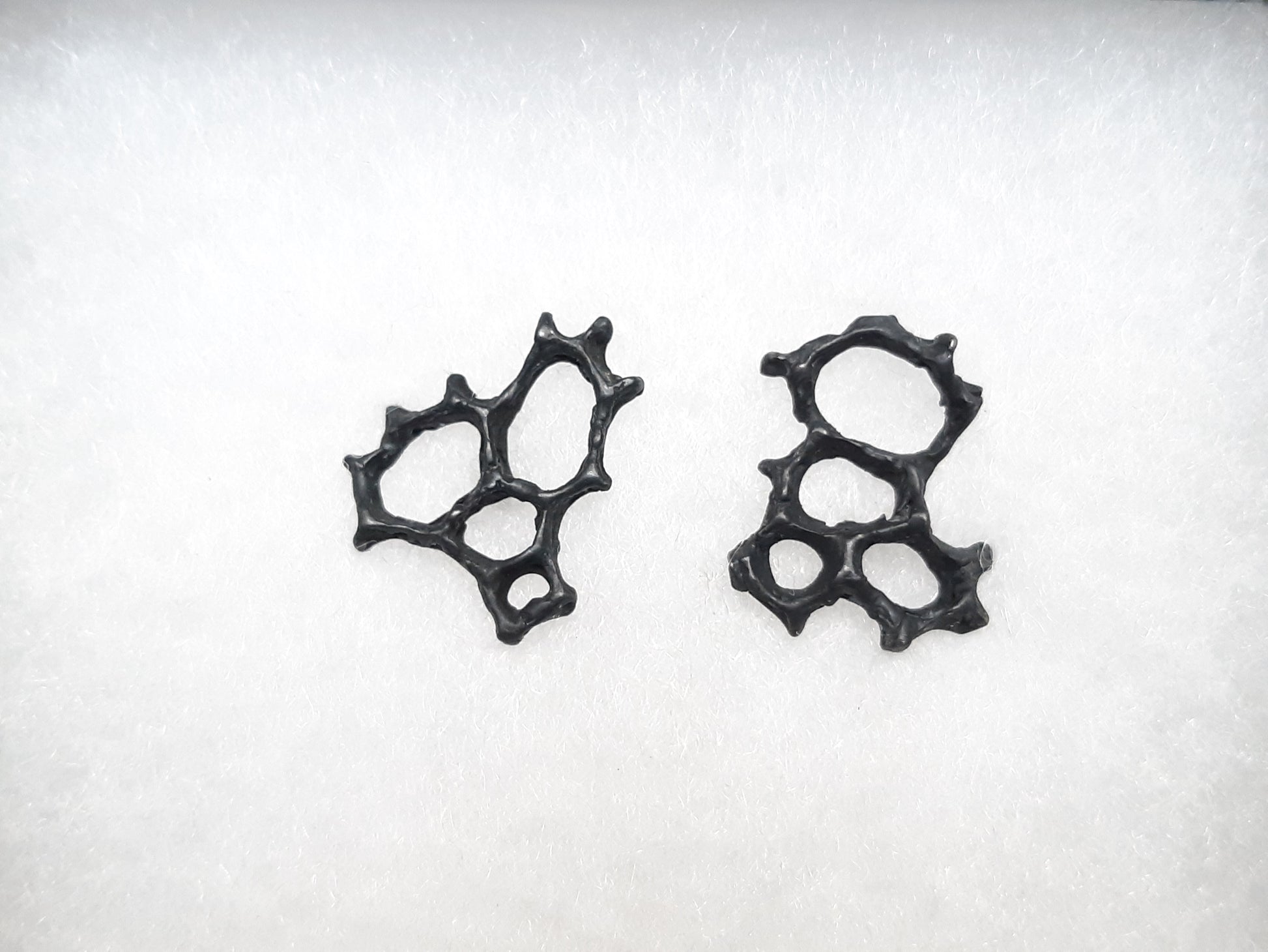 Honeycomb 'Cells' abstract stud earrings. Handmade in oxidised silver.-Jewellery-Beca Beeby