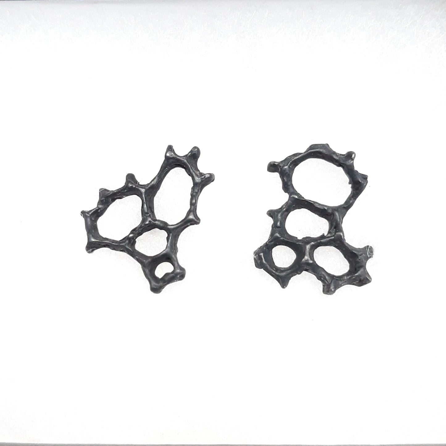 Honeycomb 'Cells' abstract stud earrings. Handmade in oxidised silver.-Jewellery-Beca Beeby