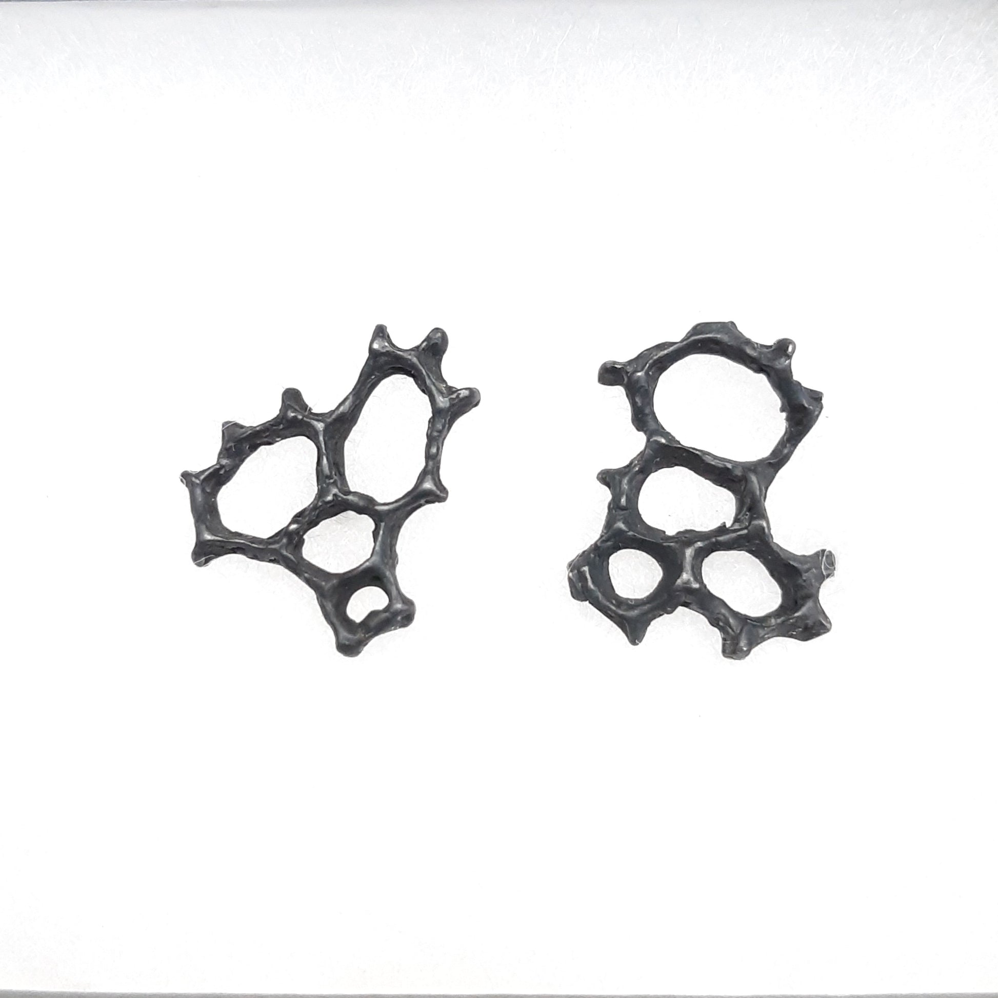 Honeycomb 'Cells' abstract stud earrings. Handmade in oxidised silver.-Jewellery-Beca Beeby