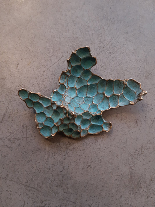 Pomegranate brooch with turquiose patina.-Beca Beeby