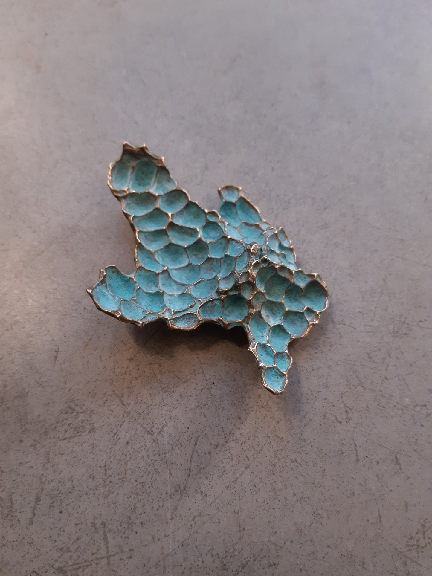 Pomegranate brooch with turquiose patina.-Beca Beeby