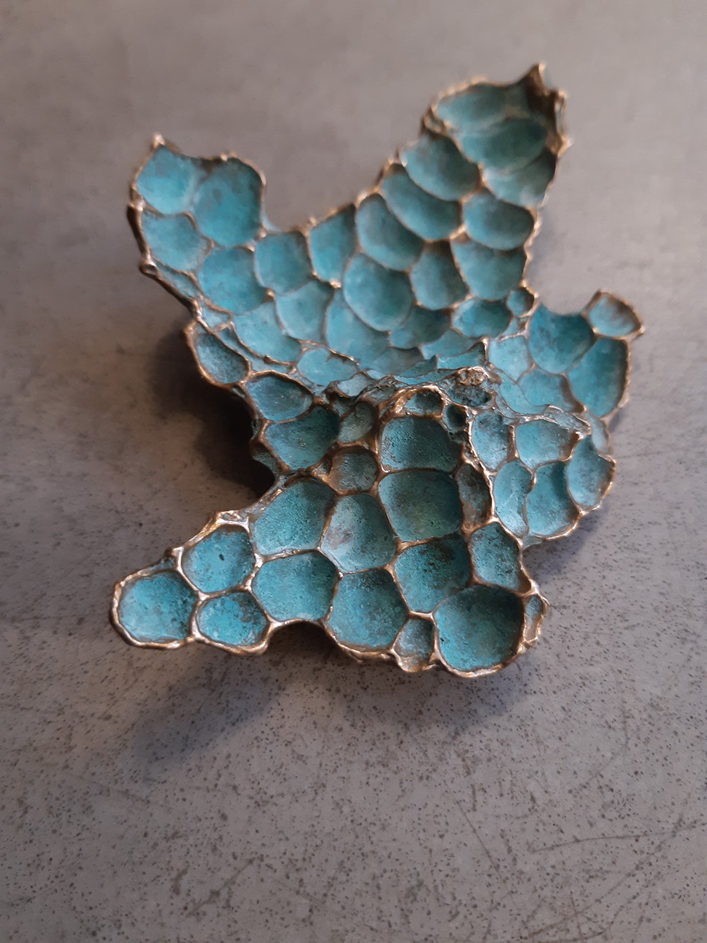 Pomegranate brooch with turquiose patina.-Beca Beeby