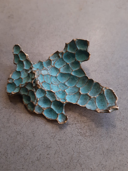 Pomegranate brooch with turquiose patina.-Beca Beeby