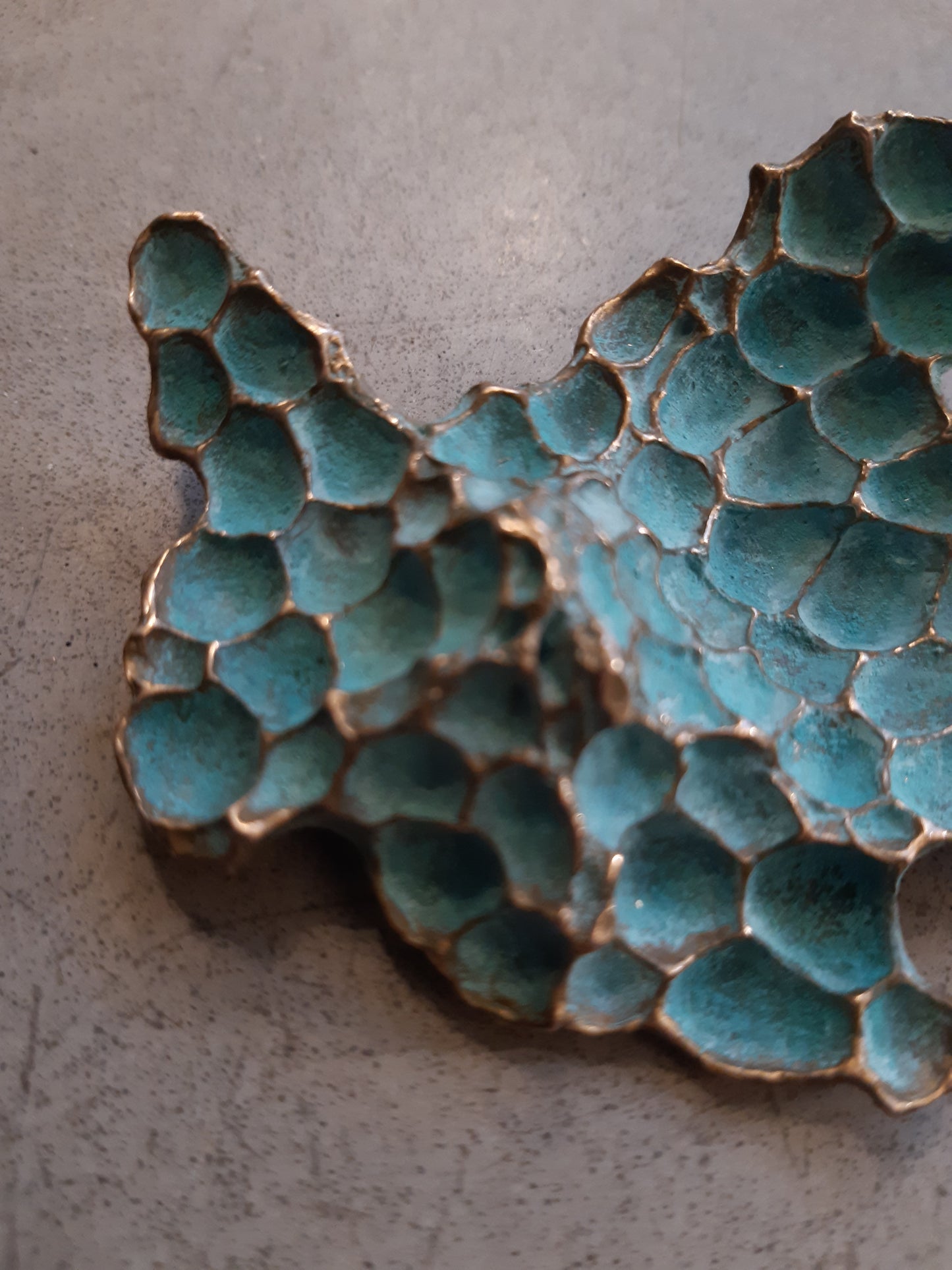 Pomegranate brooch with turquiose patina.-Beca Beeby