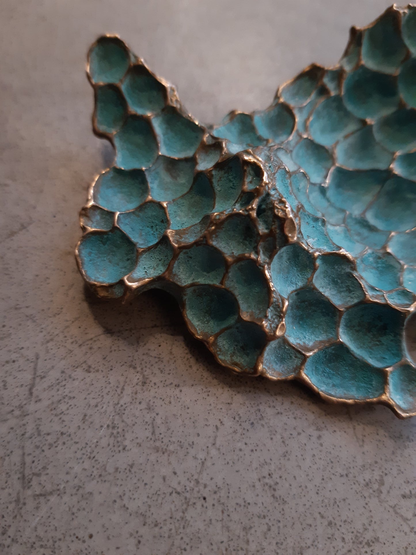 Pomegranate brooch with turquiose patina.-Beca Beeby