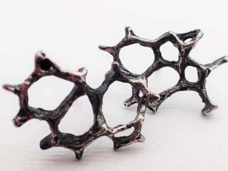 Honeycomb 'Cells' abstract stud earrings. Handmade in oxidised silver.-Jewellery-Beca Beeby