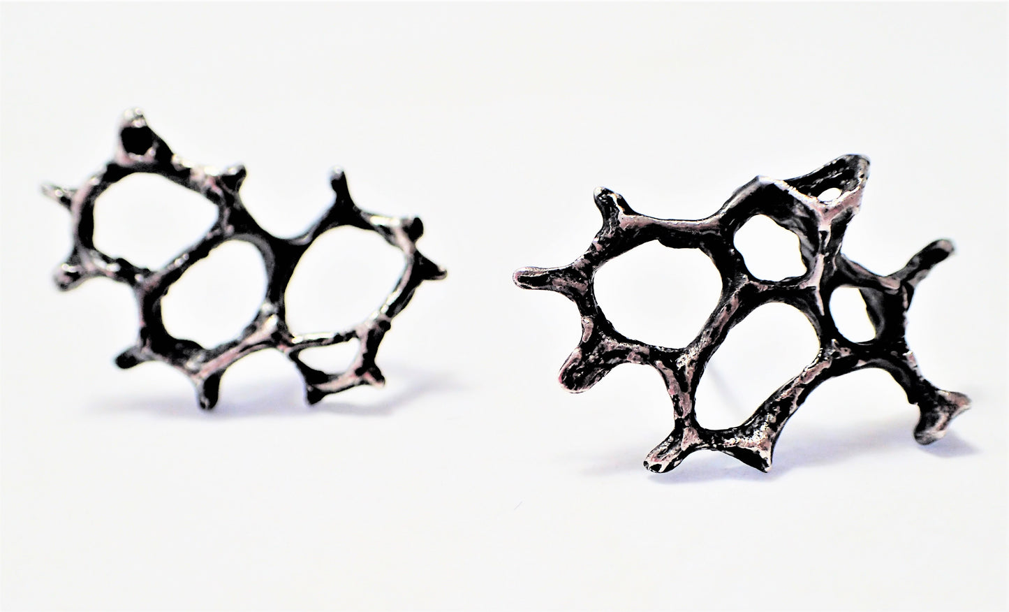 Honeycomb 'Cells' abstract stud earrings. Handmade in oxidised silver.-Jewellery-Beca Beeby