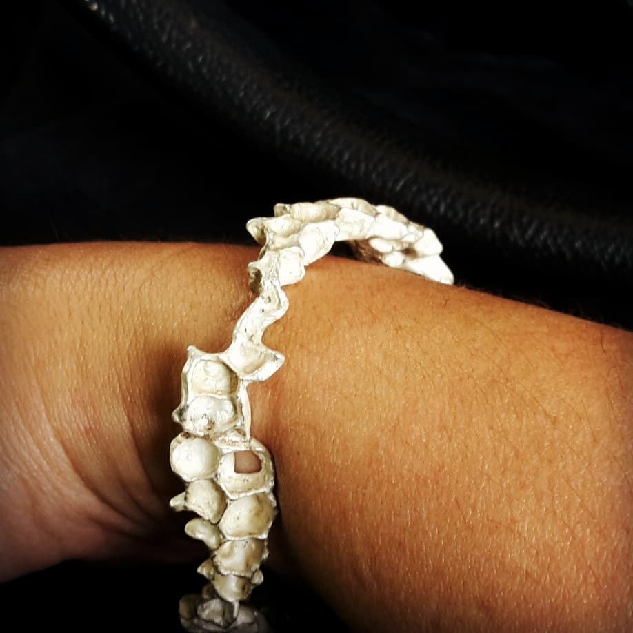 Wild Honeycomb Bangle: Limited Edition Piece in Solid Silver.-Jewellery-Beca Beeby
