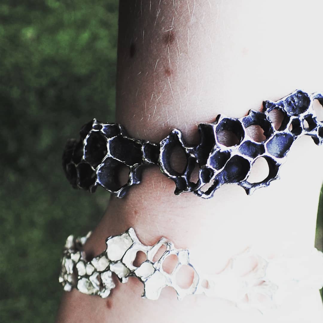 Wild Honeycomb Bangle: Limited Edition Piece in Solid Silver.-Jewellery-Beca Beeby
