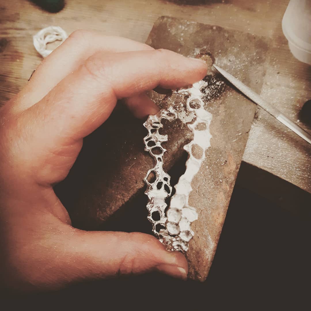 Wild Honeycomb Bangle: Limited Edition Piece in Solid Silver.-Jewellery-Beca Beeby