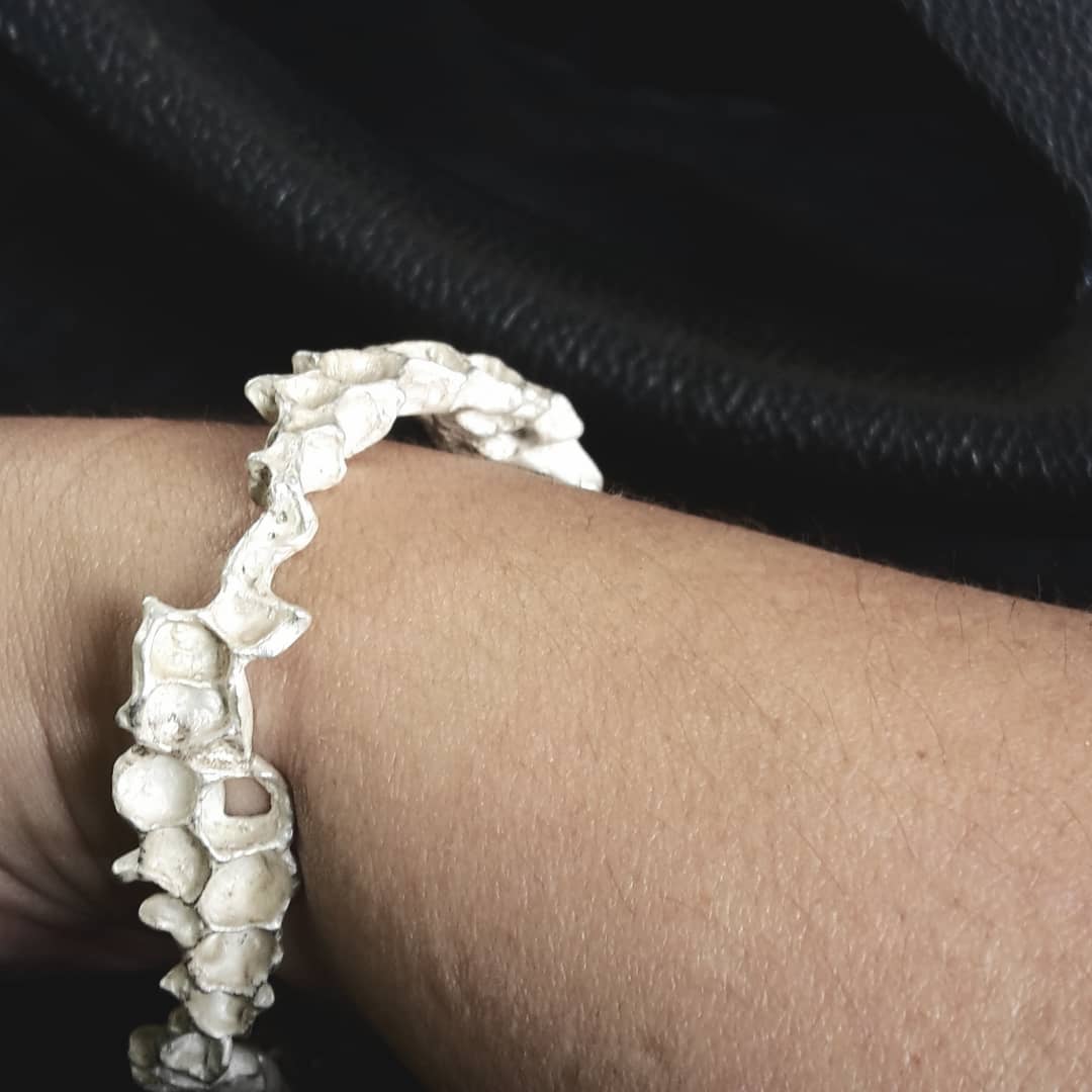 Wild Honeycomb Bangle: Limited Edition Piece in Solid Silver.-Jewellery-Beca Beeby