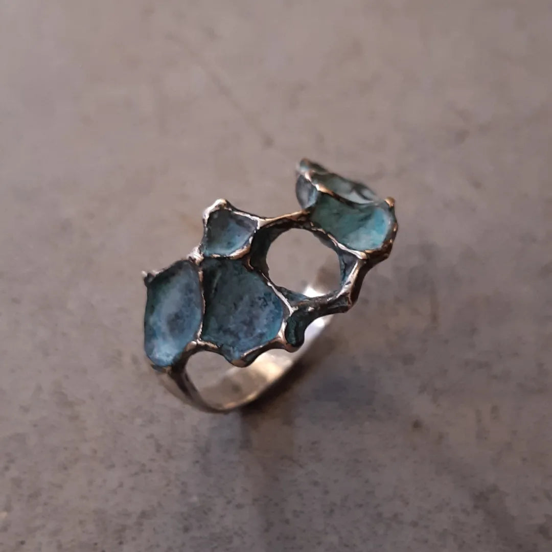 Pomegranate ring with turquiose or black patina.-Beca Beeby