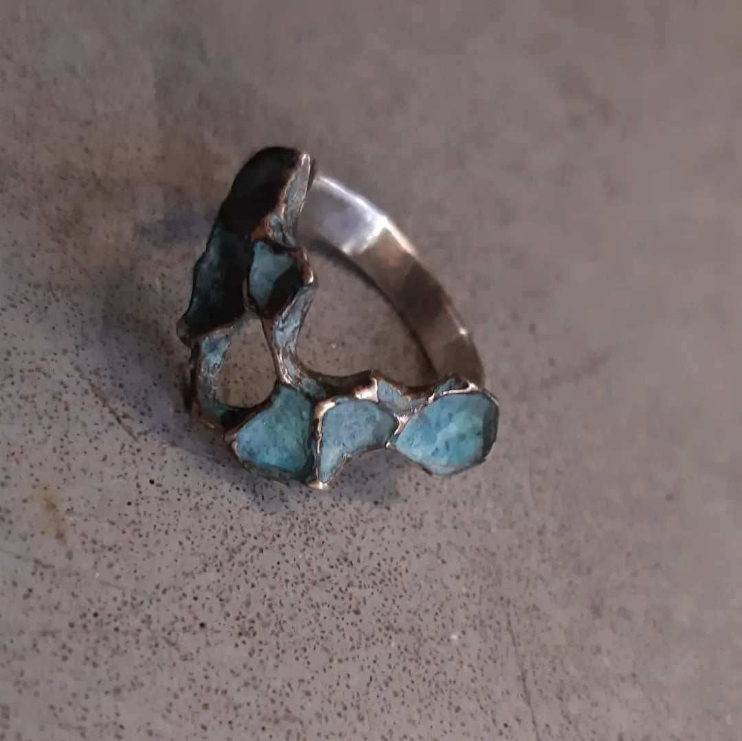 Pomegranate ring with turquiose or black patina.-Beca Beeby