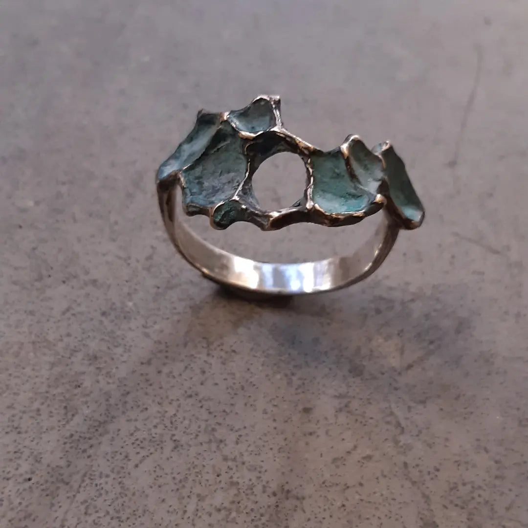 Pomegranate ring with turquiose or black patina.-Beca Beeby