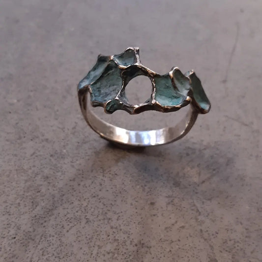 Pomegranate ring with turquiose or black patina.-Beca Beeby