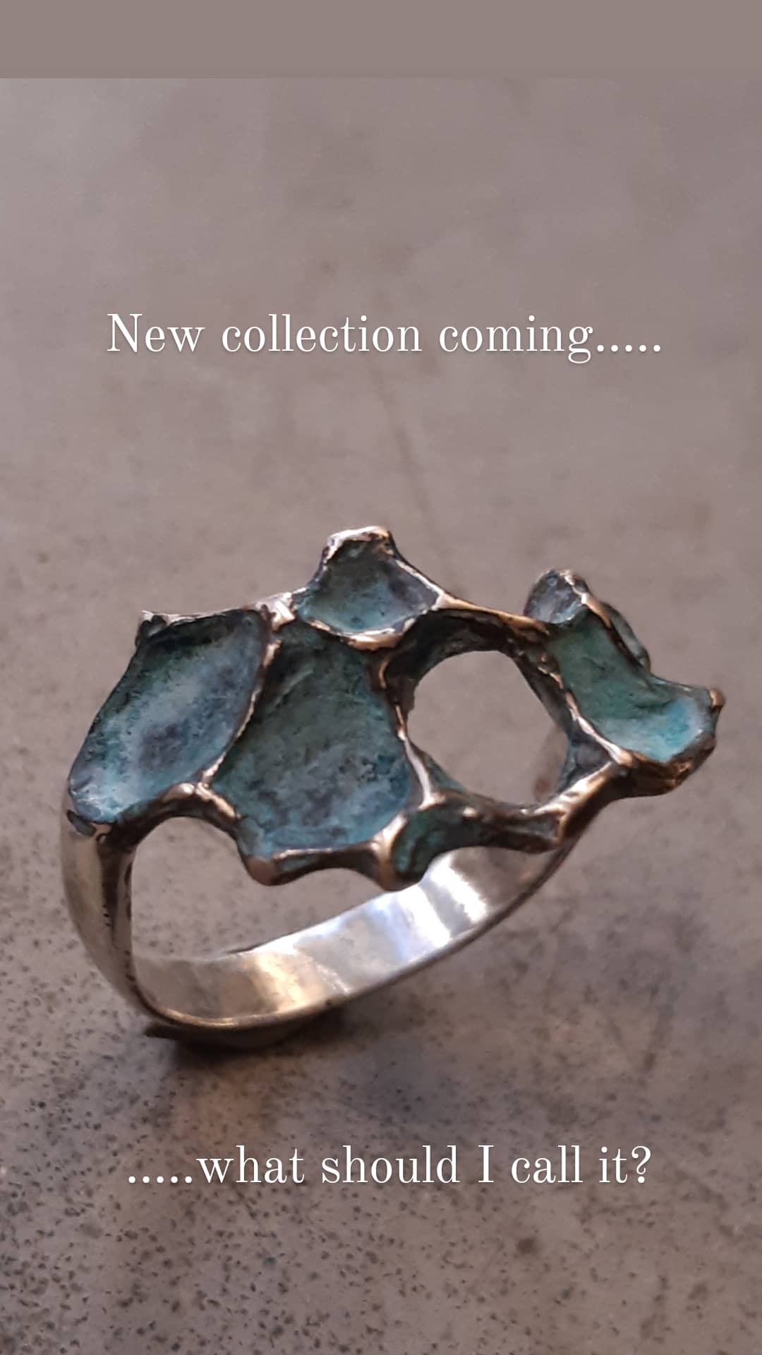 Pomegranate ring with turquiose or black patina.-Beca Beeby