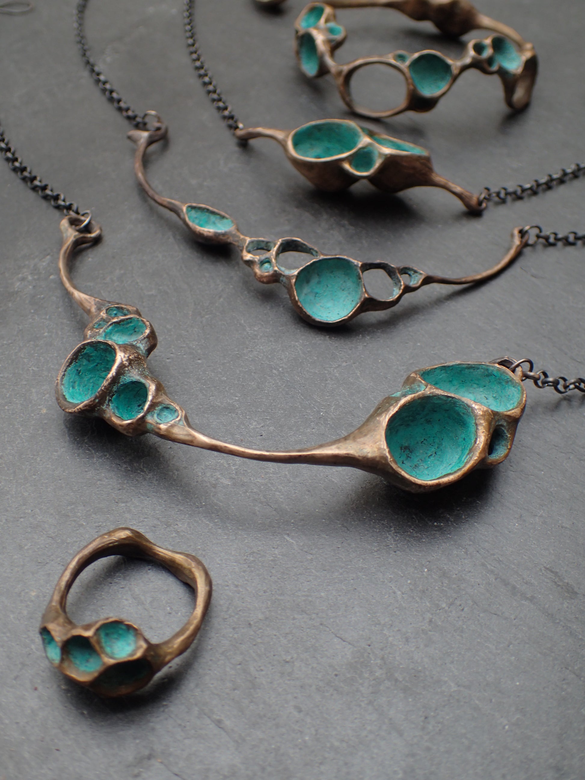 'Artefact' Necklace, Bronze with Turquiose patina, on 4mm silver chain.-Beca Beeby