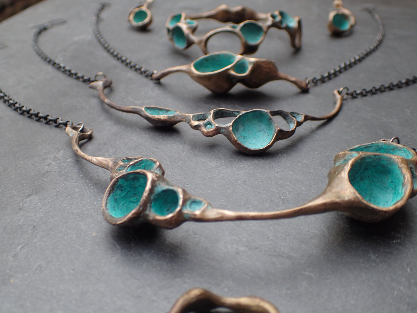 'Artefact' Necklace, Bronze with Turquiose patina, on 4mm silver chain.-Beca Beeby