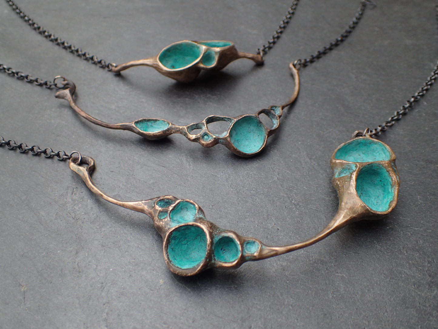 'Artefact' Necklace, Bronze with Turquiose patina, on 4mm silver chain.-Beca Beeby